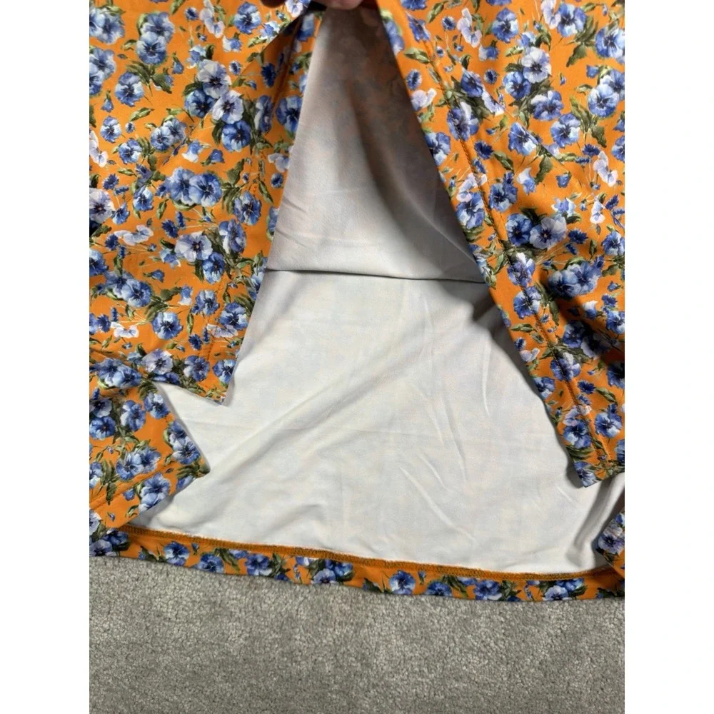 1764 Polo Shirt Mens M Orange All over Floral Print Golf Performance Stretch